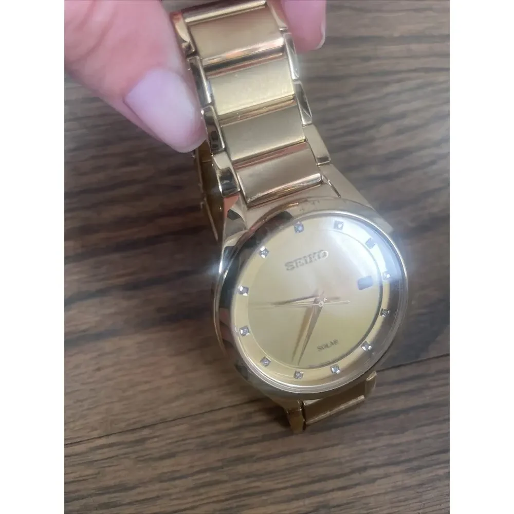 SEIKO Gold Tone‎ Stainless Steel Diamond Dial Solar WATCH Needs Battery